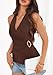 PRETTYGARDEN Womens Halter Top 2026 Spring Tie Wrap Sleeveless Ruched V Neck Fitted Summer Tops Backless Fashion Y2k Clothes (Brown,Medium)