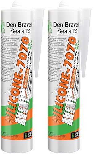 Den Braven - Silicone 7070 + Blanc - Mastic Silicone Neutre Bâtiment et Miroiterie - Joints de Dilatation des Constructions et Des joints de Vitrages - Cartouche de 300ml (Lot de 2)
