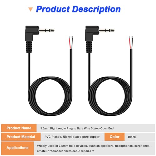 Cable TRS de 3.5 mm a cable desnudo con conector macho de 90 grados y hembra de 30 cm pack de 10 2
