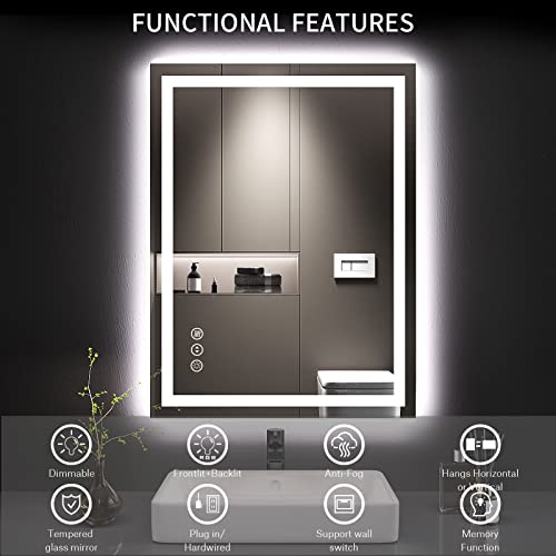 Loaao L001AC6080 24X32 Led Bathroom Mirror With Lights, Anti-Fog, Dimmable, Backlit + Front Lit, Lighted Bathroom Vanity Mirror For Wall thumb #7