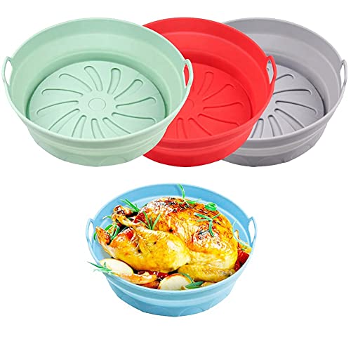 Jeenuuder - Forros de freidora de aire de silicona, accesorios para freidora de aire, 4 revestimientos redondos para freidora de aire de 8,2 pulgadas para cesta de freidora de aire