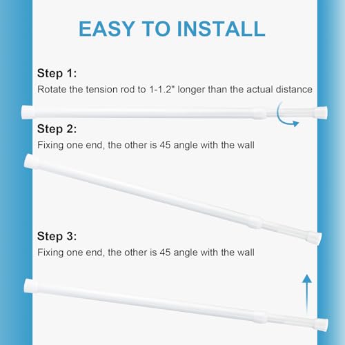 Image of Tension Rod 16 to 28 Inch, Goowin Small Tension Rod, 5 /8 inch Diameter No Drilling Expandable Short Tension Rods Spring Rods, Tension Rods for Closet, Cupboard, Hanging Clothes, 2 Pack, White