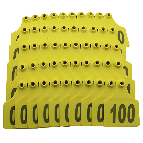 4.1x3 Oversize Cattle Ear Tags 001-100 Number TPU Large Plastic Livestock Identification Animal Tag for Cattle Cows Pigs Hog Goats Sheep Calf Animal (001-100, Yellow) by APlayfulBee - Used condition - US$15.95