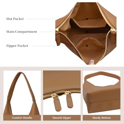 Image of Leather Hobo Bag Small Shoulder Purses for Women Slouchy Tote Handbag Vegan Leather Crescent Bag