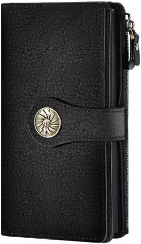 Travelambo Women's Wallet RFID Blocking Trifold Clutch Large Capacity Credit Card Holder Travel Purse, Natural Black Up, one size, Vintage