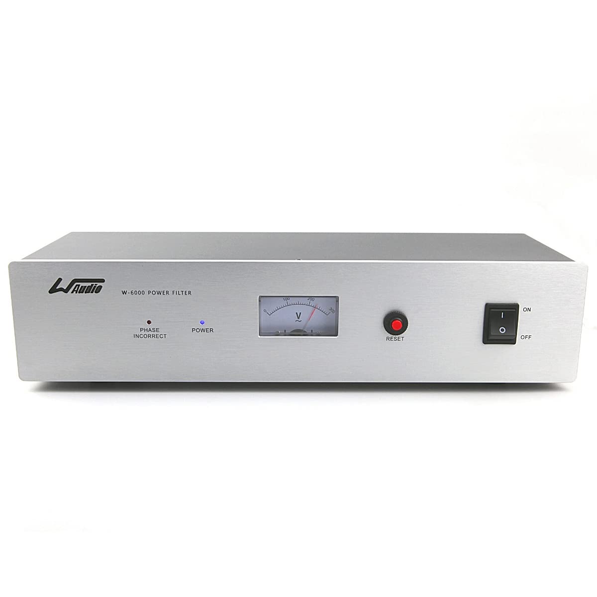 WAudio Filtre de ligne HiFi W-6000S, 7 Prises Multiples avec Voltmètre, Protection contre les Surtensions et Lumière de Phase (Argent)