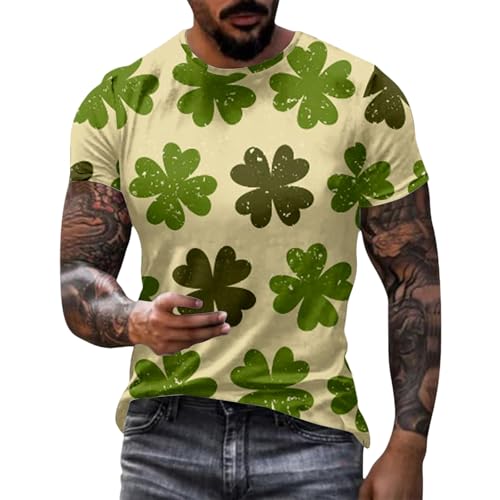 St Patty's Day Shirts for Men Funny Green Clover Graphic Saint Pattys Day Irish Shirts Muscle Fit Short Sleeve Summer Casual Lucky Shamrock Printed Festival Tops Carnival Party Rave Crewneck Tees