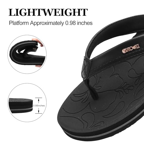 Oncai Flip Flops For Women Yoga Mat Non-Slip Thong Sandals Summer Beach Slippers With Arch Support Black Size 8 thumb #4