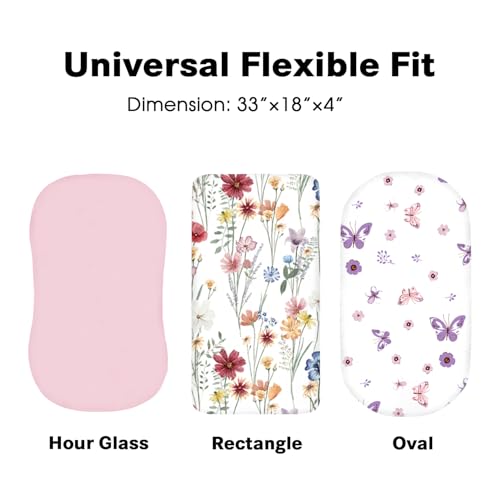 Image of Little Grape Land Bassinet Sheets 4 Pack, 33 inch x 18 inch Fitted Bassinet Sheets Up to 4 inch Deep Pocket, Ultra Soft Baby Bassinet Fitted Sheets for Bassinet Mattress, Butterfly Meadow