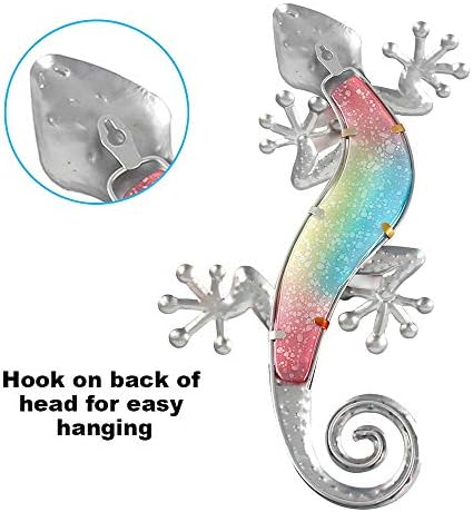 Liffy Metal Gecko Outdoor Wall Decor Lizard Garden Art Red Hanging Glass Decorations for Patio or Fence, 15.2 Inches Long