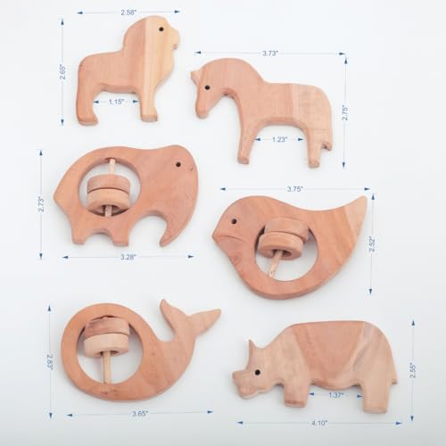Image of Natural Neem Wood Baby Teether - Handmade Animal Shape Wooden Toy - Non-Toxic, Organic Chew Aid for Teething - Safe for Gums - Biodegradable, Eco-Friendly Gift for Infants & Toddlers (Neem Wood Baby Teether Set -6)