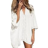 Women Beach Cover Up Patchwork Swimsuit Stylish Bathing Suit Loose V-Neck Beach Dress Womens Beach Cover Up