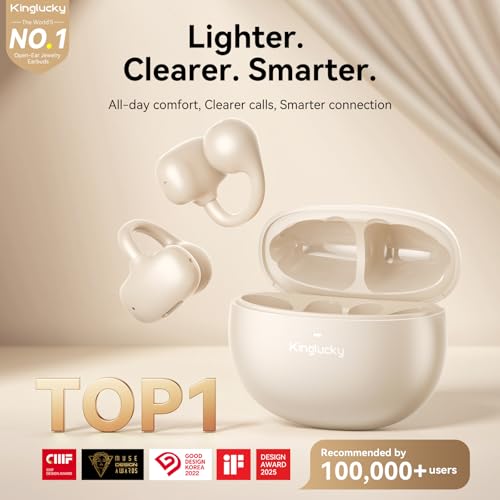Image of Kinglucky Upgraded Clip-On Earbuds, Beige | Bluetooth 5.4, 40H Playtime, Open Ear Design, Ideal for Small Ears, Sports & Workouts