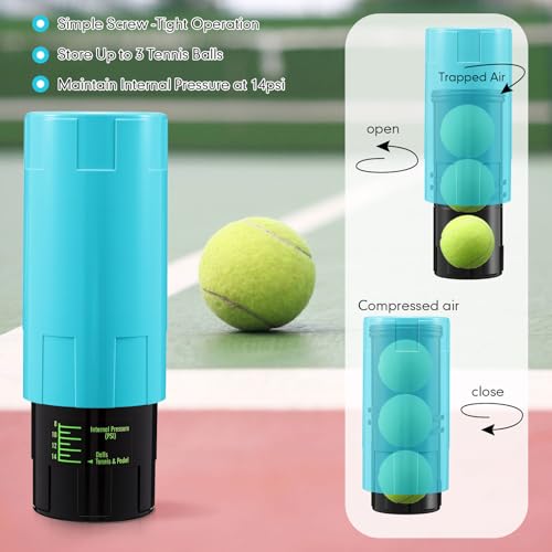 Image of Soulchen Tennis Ball Pressurizer - Tennis Ball Storage Canister Holds 3 Balls Under 14 Psi Pressure, Reusable Stuff for Bounce Retention, Lightweight & Durable