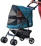 Pet Gear No-Zip Happy Trails Pet Stroller for Cats/Dogs, Zipperless Entry, Easy Fold with Removable Liner, Storage Basket + Cup Holder, Pine Green