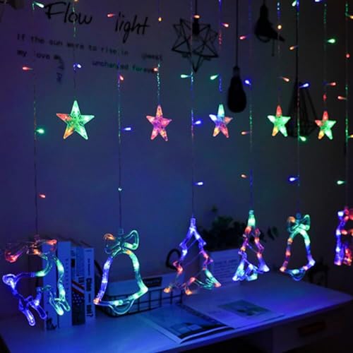 Image of Desidiya Christmas Reindeer LED Curtain String Lights Window Curtain Lights with 8 Flashing Modes Decoration for Christmas Christmas Lights, Led Curtain Light, Festive Light Multicolor - 2.5m