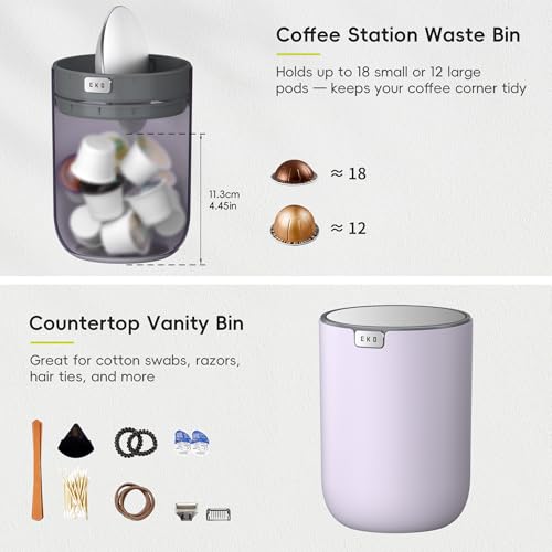 Image of EKO Fandy 0.58 Gal /2.2L Mini Trash Can with Lid, Swing-Top Desktop Trash Can for Bathroom, Countertop, Vanity, Desk or Office, Small Garbage Bin (Lavender)
