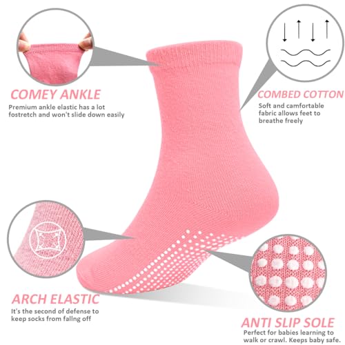 Tphon Toddler Girls Non-Slip Socks Baby Anti Skid Socks with Grippers for Boys Girls 12 Pairs for 0-7 Years Kids Children2
