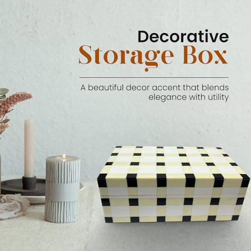 Perilla Home Home Decor Decorative Storage Wooden Box Small Ikigai Organizer Stash Craft Trinket Memory Keepsake Jewelry Box, for Men and Women, Gifts For All Black Light Yellow and off white (Cato) by Perilla Home - Image 2