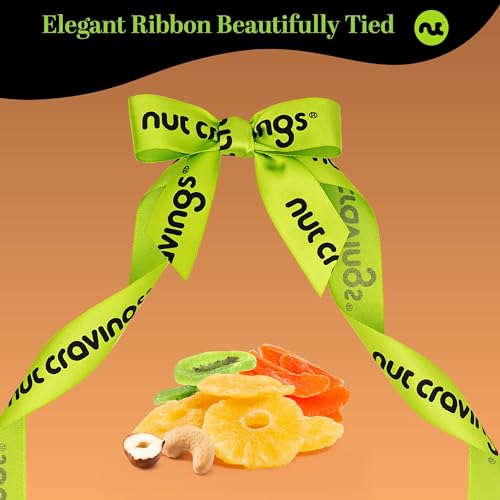 NUT CRAVINGS Gourmet Collection - Valentines Dried Fruit & Mixed Nuts Gift Basket in Reusable Wooden Tray + Ribbon (12 Assortments) Arrangement Platter, Healthy Kosher Corporate - Image 5