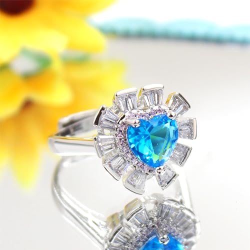 Image of Yongxu Inlaid Cut Color Blue Zircon Ring As A Valentine's Day Gift for The Wife's Anniversary Celebration, Shining Like Brilliant Flowers