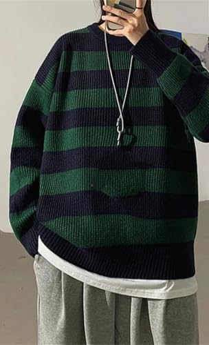 Unisex Striped Knitted Sweater Vintage Loose Pullover Warm Autumn Casual Jumper Harajuku Streetwear Top2