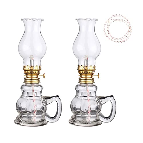O·Lankeji 2 PCS Lampe a Huile en Verre,Vintage Lampe à Huile avec Poignée,Lampe à Pétrole,Lampe à Huile Interieur,Vintage Décoration Intérieure (Couleur : 2PCS, Size : 19x8.5cm) Cover