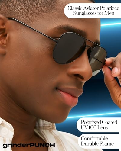 Image of grinderPUNCH Polarized Aviator Sunglasses Men Women 70s Retro Costume UV400