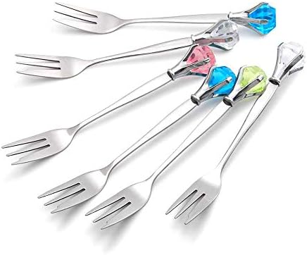 Stainless Steel Dinner Forks with Crystal Elegant Appetizer Fruit Dessert Cake Salad Cocktail Forks Kitchen Cutlery - 6 Pieces