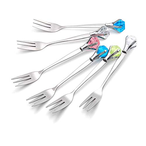 Stainless Steel Dinner Forks With Crystal Elegant Appetizer Fruit Dessert Cake Salad Cocktail Forks Kitchen Cutlery - 6 Pieces #TOP2