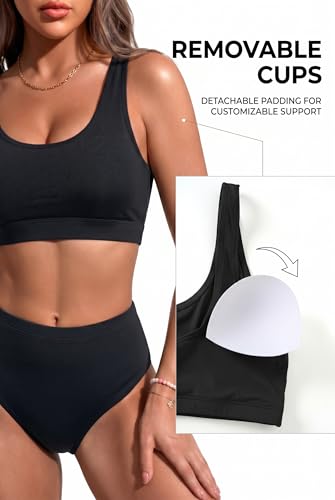 Image of Sporty Bikini Set Two Piece High Waisted Swimsuit Athletic Bathing Suit | Sporty,High Waisted Bottom,U-back,Removable Cups,Athletic,Quick Dry