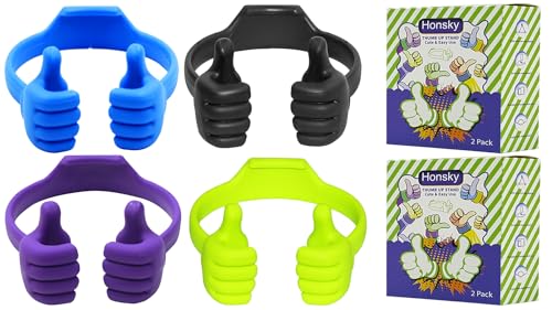 Honsky Thumbs-up Phone Stand for Tablets, E-Readers and Smart Phones - 1 Pack of Blue & Black + 1 Pack of Purple & Green