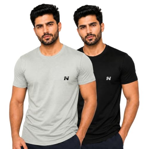 Image of NINQ Half Sleeve Tshirt for Men | Round Neck Regular Tshirt | Breathable Mesh Dotted Stylish T-Shirt | Sports Wear Casual Tee for Gym, Running & Daily Comfort