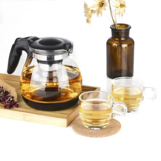 Image of Glass Tea Pot with Stainless Steel Infuser || Large Capacity Transparent Tea Kettle with Lid & Handle || Great for Loose Leaf Tea, Blooming Tea, Tea Bags & Fruit Infused (Model 3)