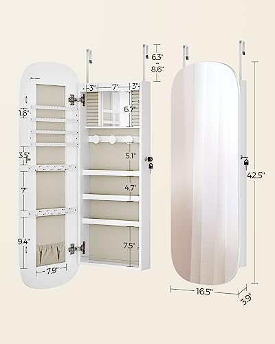 Songmics UJJC026W01 Jewelry Organizer, Led Jewelry Cabinet Wall Or Door Mounted, Lockable Rounded Wide Mirror thumb #5