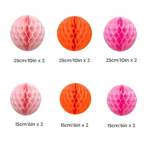 Image of ZOOYOO 12Pcs 6 inch 10 inch Honeycomb Balls Decorations Hanging Tissue Paper Pom poms for Birthday Baby Shower Wedding Engagement Holidays Home Fall Thanksgiving Decor(Pink,Orange)