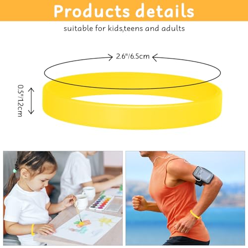 Image of Morcheiong 12 Pieces Silicone Bracelets- Yellow Color Blank Rubber Wristbands for Adults Teen Party Favors