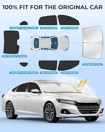 Image of for Honda Accord 2018-2022 Car Window Shades, 8pcs Privacy Sun Shade Set for Front Windshield Side and Rear Windows, Full Window Covers Keeps Vehicle Cool for Camping Napping