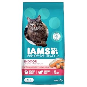IAMS Proactive Health Indoor Weight Control & Hairball Care Adult Dry Cat Food, Salmon Recipe, 7 lb. Bag