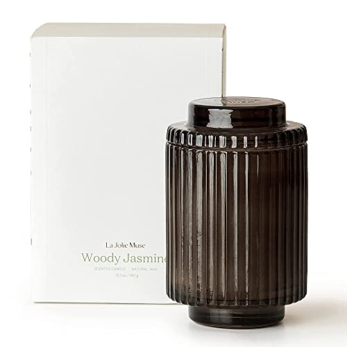 La Jolie Muse Woody Jasmine Candles For Home Scented - Luxury Jar Candles With Aesthetic Glass, Natural Soy Candles Gifts For Women, 80 Hours Long Burning #TOP9