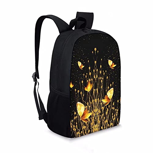 AmzPrint 17in Lightweight Butterfly Backpack Kids Book Bag Fashion Shoulder Picnic Golden Kids Book Bags For Girls2