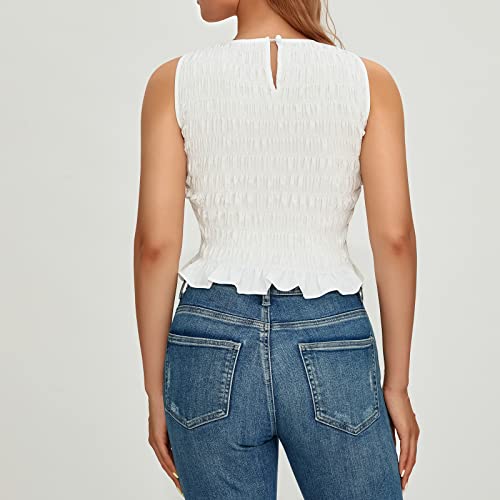Women Smocked Tank Tops Shirred Ruffle Cami Summer Tanks (White, L) by Yuemengxuan - Used condition - Image 6
