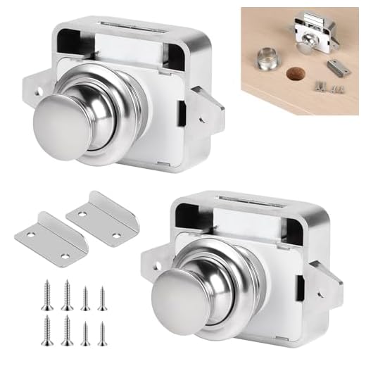 SUPAWAY 2 Cerradura puerta boton,Boton armario camper,Cierre puerta autocaravana,Boton cajon cierre armario,Pestillo gabinete sin llave botón pulsador,Botón de cierre para armario con tornillos, Plata