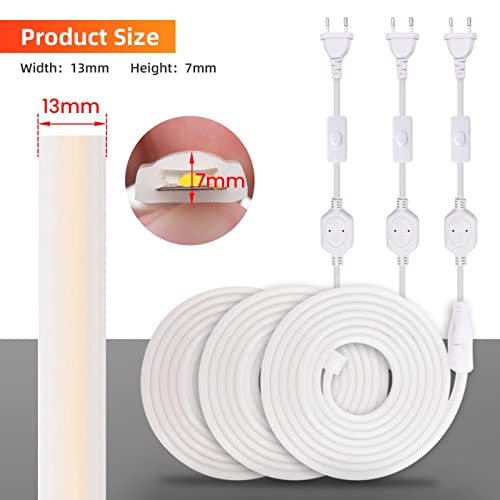 Wisada 220V LED Band 3M, 288 LEDs/m Flexible Hohe Dichte Warmweiß 3000K CRI≥85 FCOB LED Streifen, IP65 Wasserdichte Superhell COB LED Lichtband mit Schaltstecker für Schlafzimmer, Schrankbeleuchtung