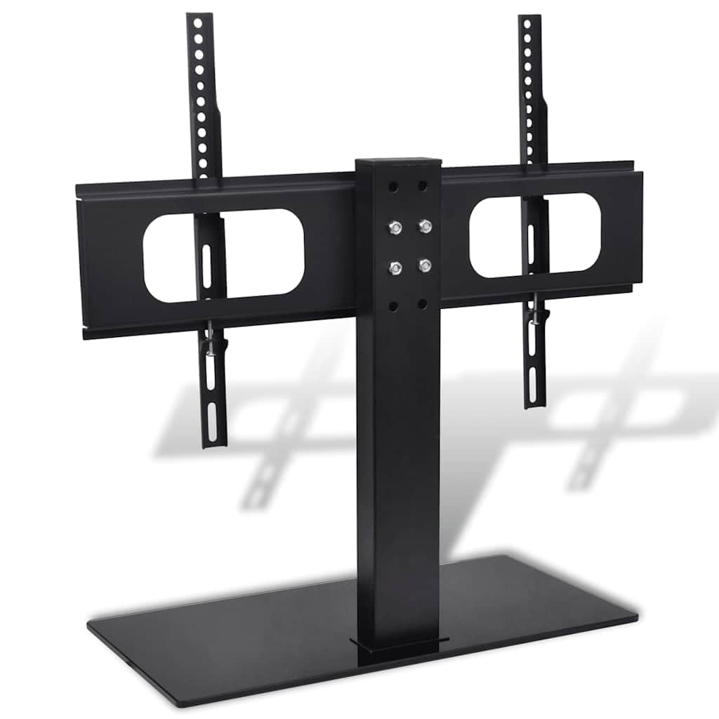Supporto TV regolabile in altezza per schermi da 37-55 pollici, in acciaio verniciato a polvere, max VESA 600 x 400 mm, 40 kg, con base in vetro, salvaspazio, per soggiorno e ufficio