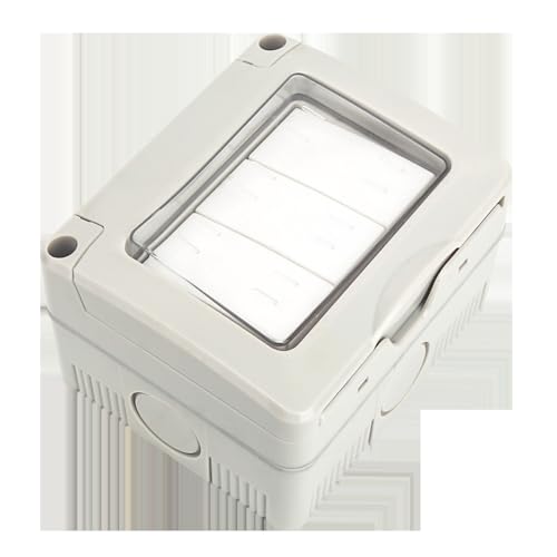 Interruptor de montaje en superficie, impermeable, 1 vía, 3 llaves, color gris; ideal para control de luz en exteriores y espacios húmedos.
