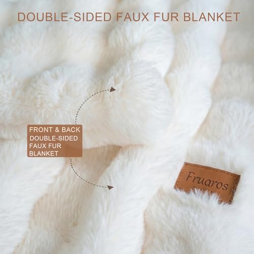 Luxury Double-Sided 3D Bubble Faux Fur Throw Blanket – Ultra Plush & Fluffy Cream White Cozy Blanket for Couch, Sofa & Bed | Soft Gift for Women, Birthday, Housewarming, 60" x 80"