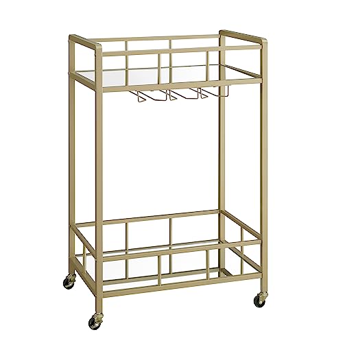 Hzuaneri Bar Cart - 2-Tier Home Bar Serving Cart With Wine Glasses Hooks, Accent Kitchen Cart With Lockable Wheels, Beverage Cart With Storage Shelf For Home, 15.7 X 23.6 X 35.4 Inches 01401Gbc #TOP7