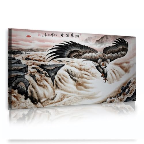 Toile art mural aigle pour salon zen paysage cascade et montagnes Deertweet Home