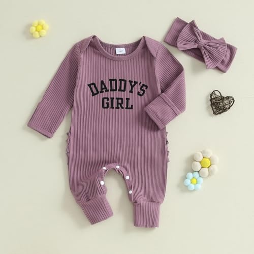 Newborn Baby Girl Clothes Daddys Girl Long Sleeve Romper Jumpsuit with Headband Preemie Coming Home Outfit3